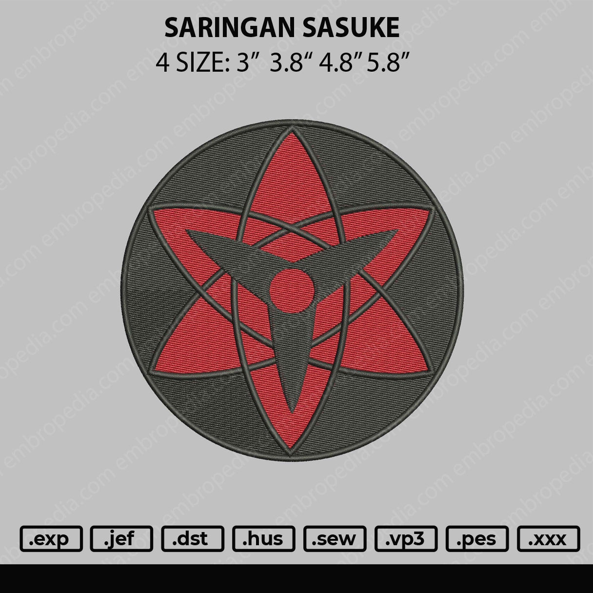 Saringan Sasuke Embroidery File 4 size