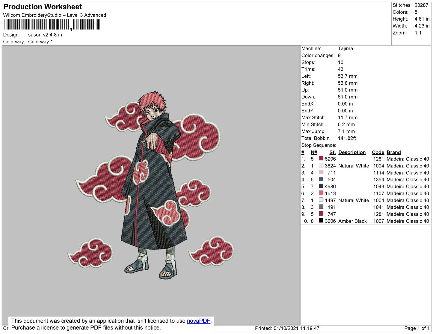 Sasori V2 Embroidery File 4 size