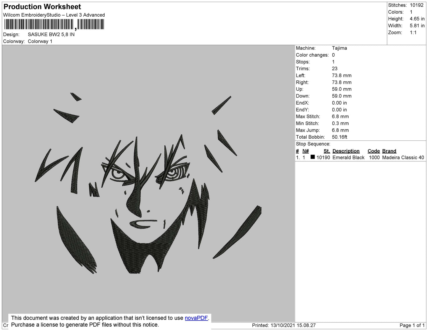 Sasuke BW2 Embroidery File 4 size