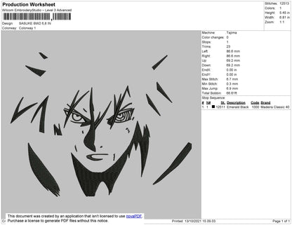 Sasuke BW2 Embroidery File 4 size
