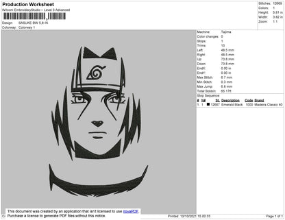 Sasuke BW Embroidery File 4 size