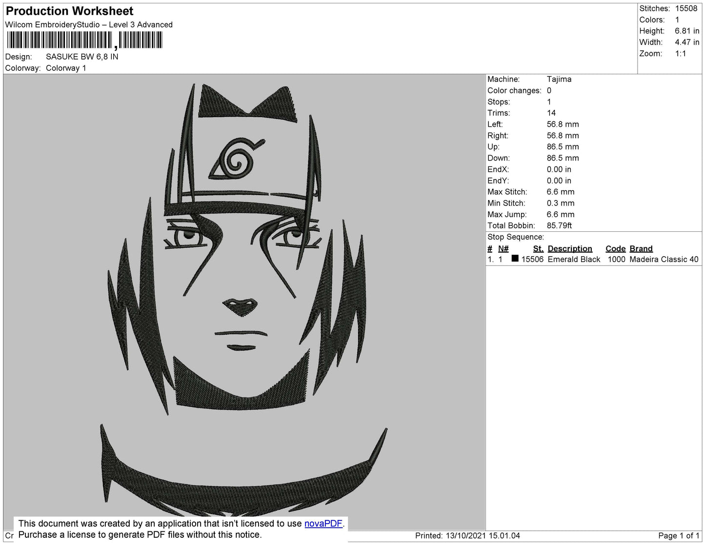 Sasuke BW Embroidery File 4 size