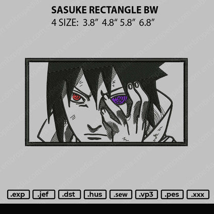 Sasuke Rectangle BW Embroidery File 4 size