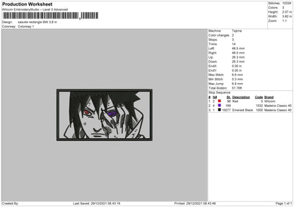 Sasuke Rectangle BW Embroidery File 4 size