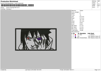 Sasuke Rectangle BW Embroidery File 4 size