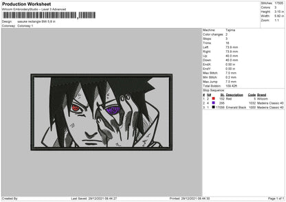 Sasuke Rectangle BW Embroidery File 4 size