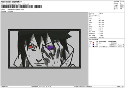 Sasuke Rectangle BW Embroidery File 4 size
