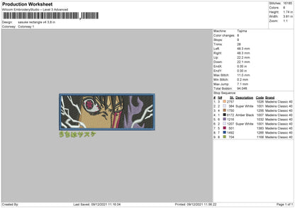 Sasuke Rectangle V4 Embroidery File 4 size