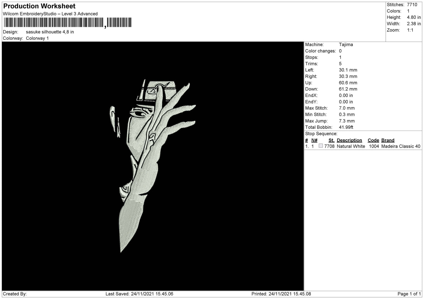 Sasuke Silhouette Embroidery File 4 size