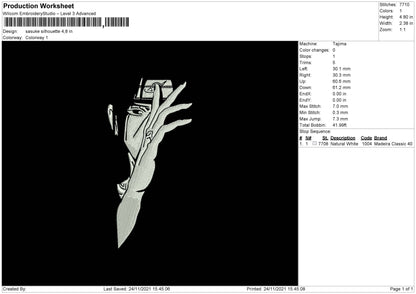 Sasuke Silhouette Embroidery File 4 size
