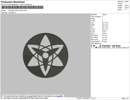 Sasuke Saringan BW Embroidery File 4 size