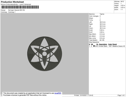 Sasuke Saringan BW Embroidery File 4 size