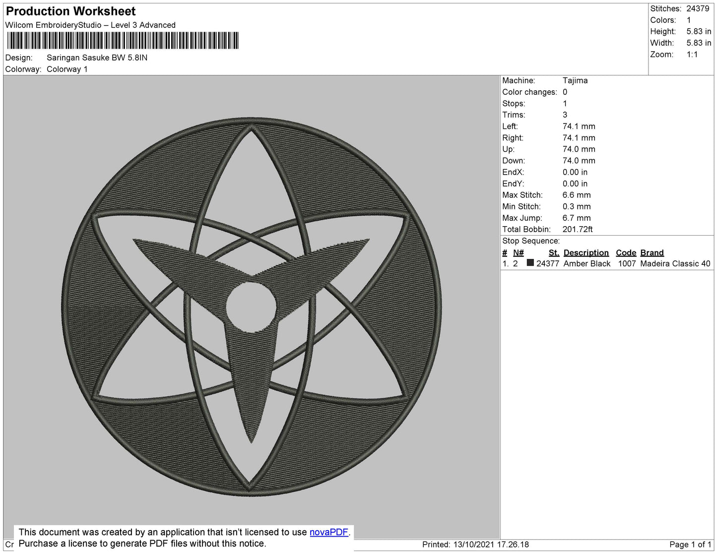 Sasuke Saringan BW Embroidery File 4 size