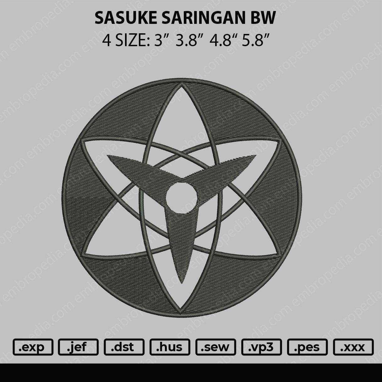 Sasuke Saringan BW Embroidery File 4 size