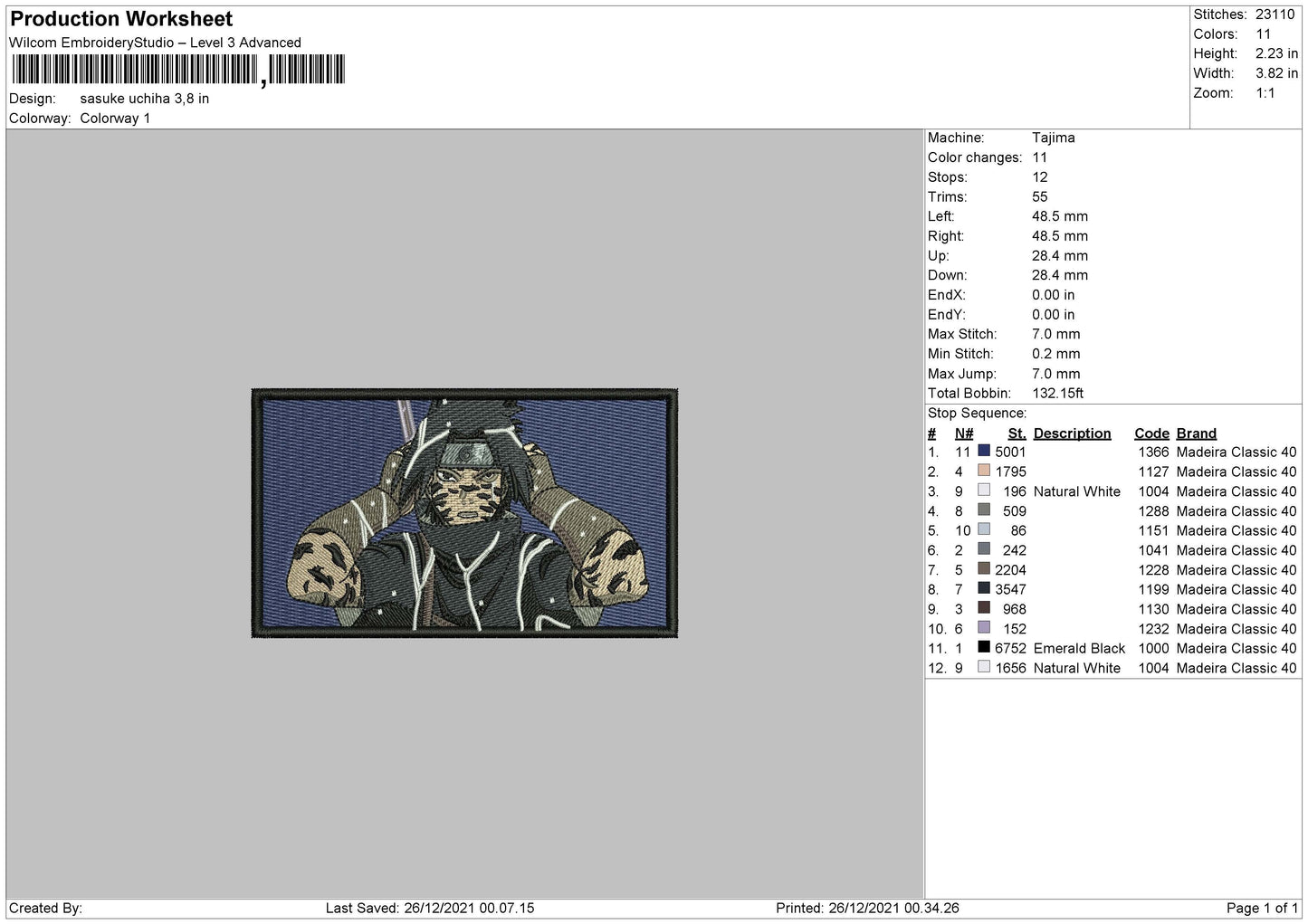 Sasuke Uchiha Embroidery File 4 size