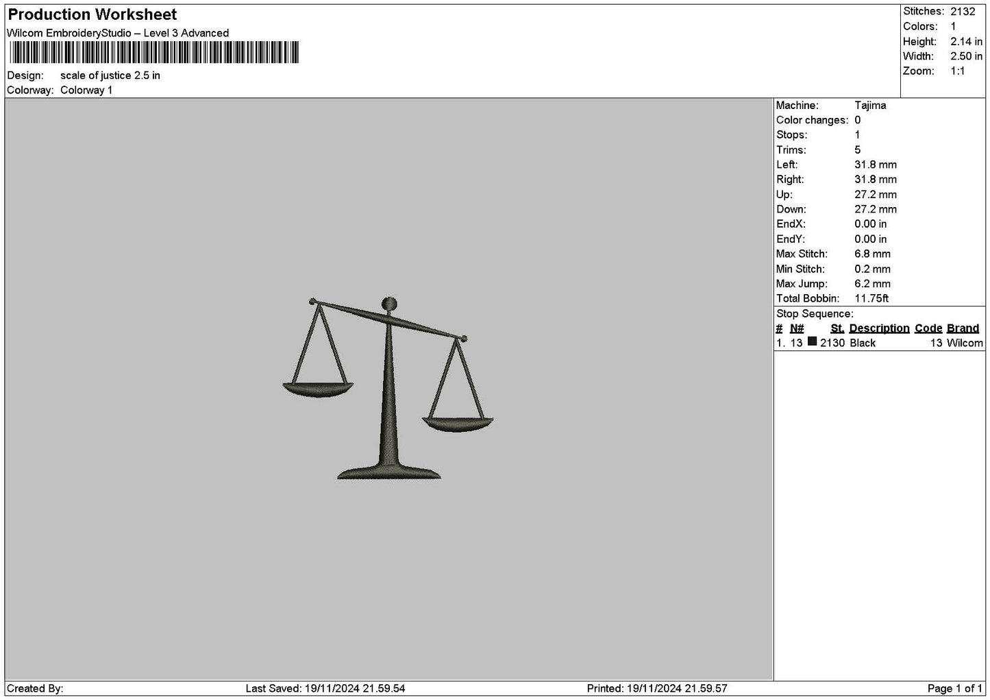 Scales Embroidery File 6 sizes
