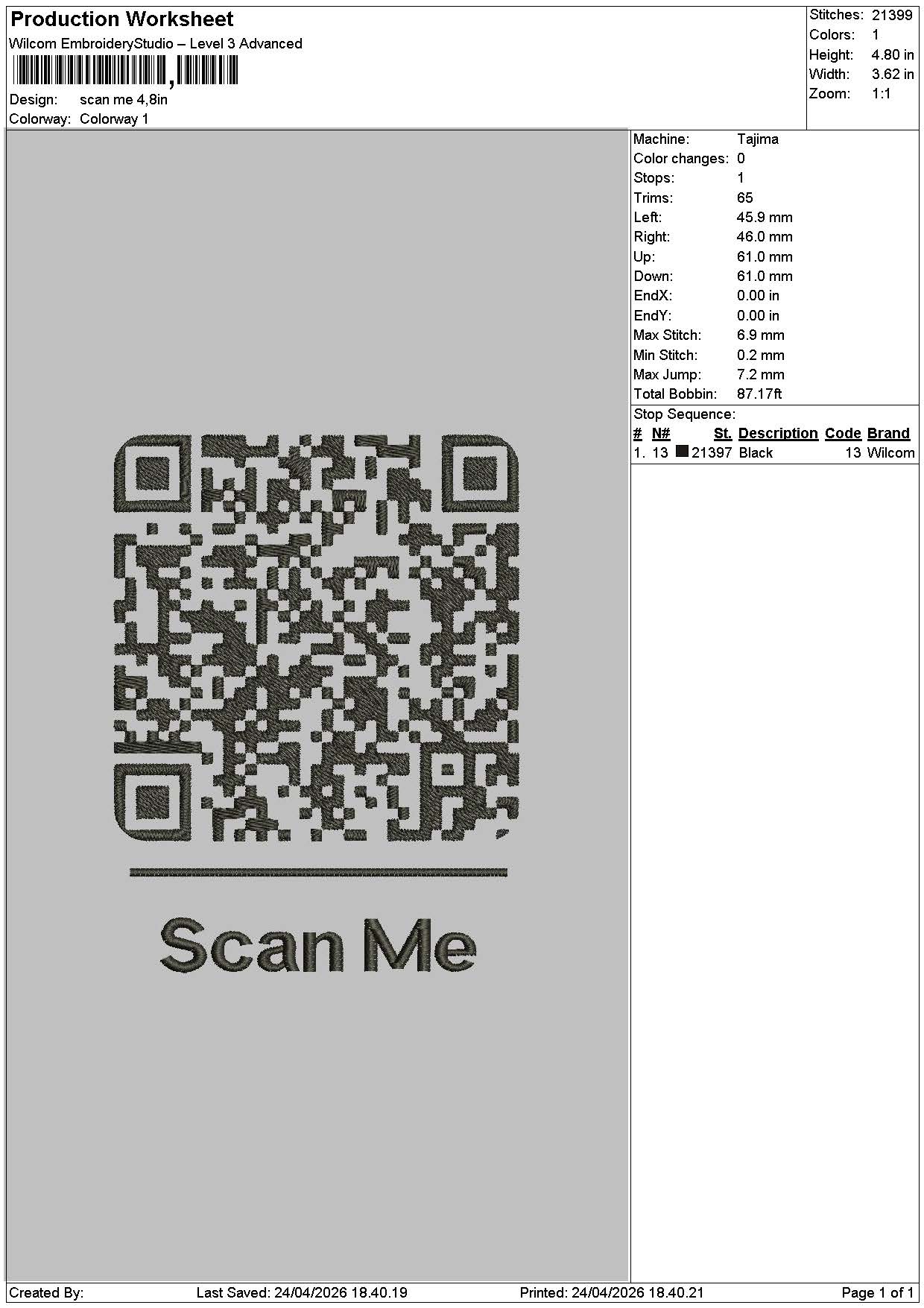 Scan Text Embroidery File 6 sizes