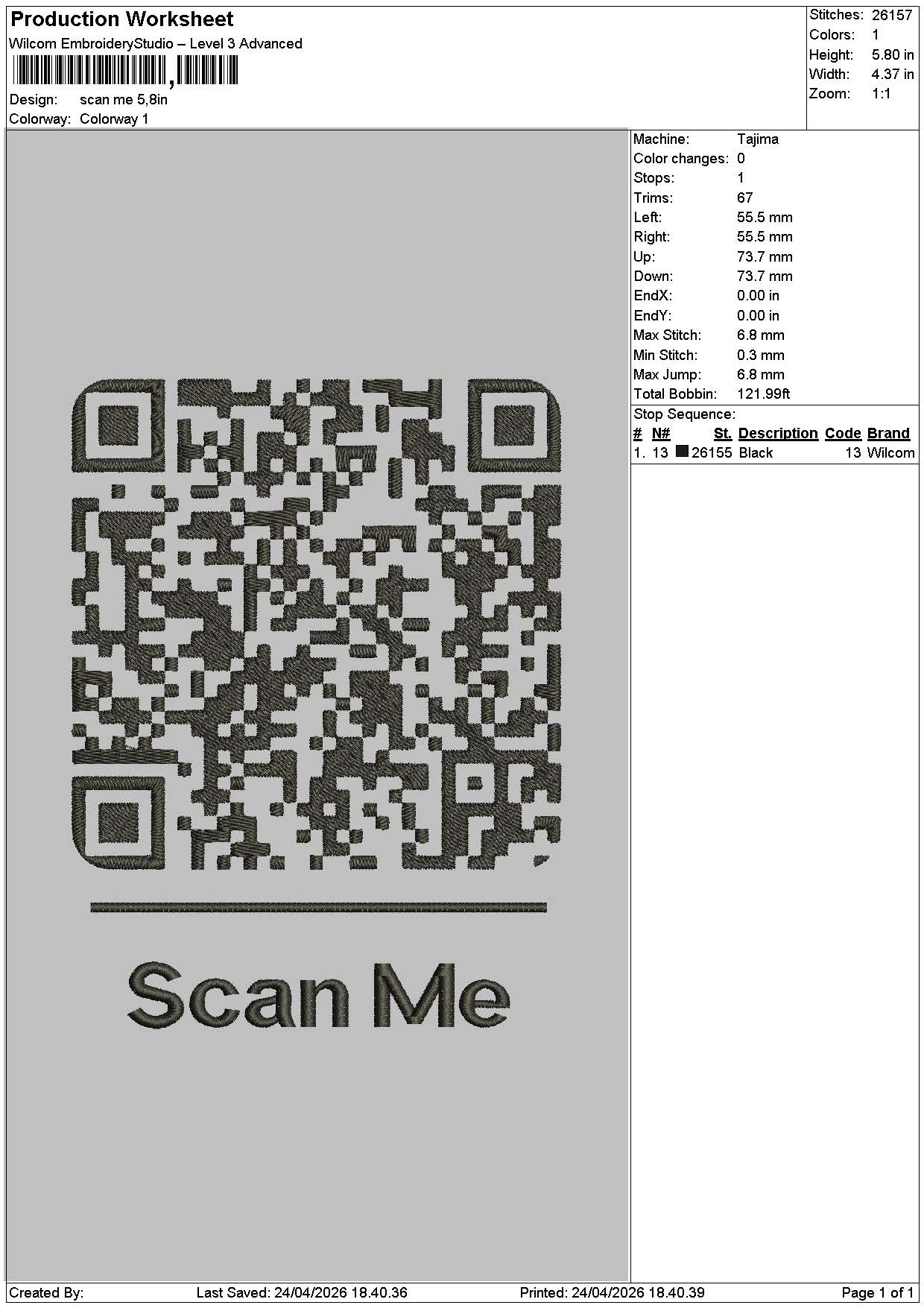 Scan Text Embroidery File 6 sizes