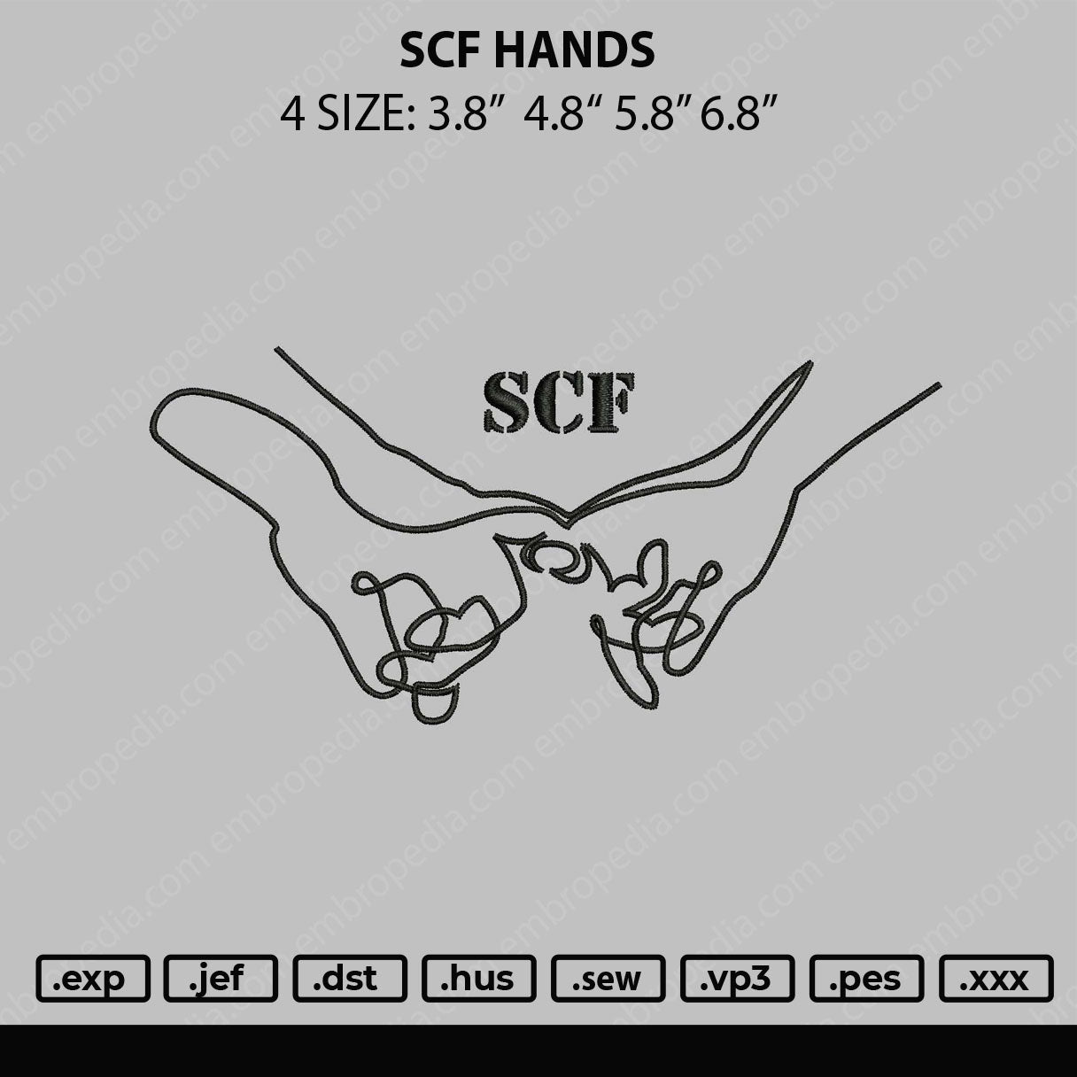 SCF Hands Embroidery File 4 size