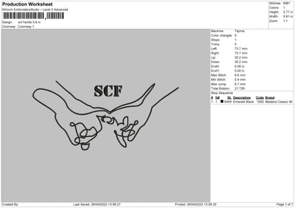 SCF Hands Embroidery File 4 size