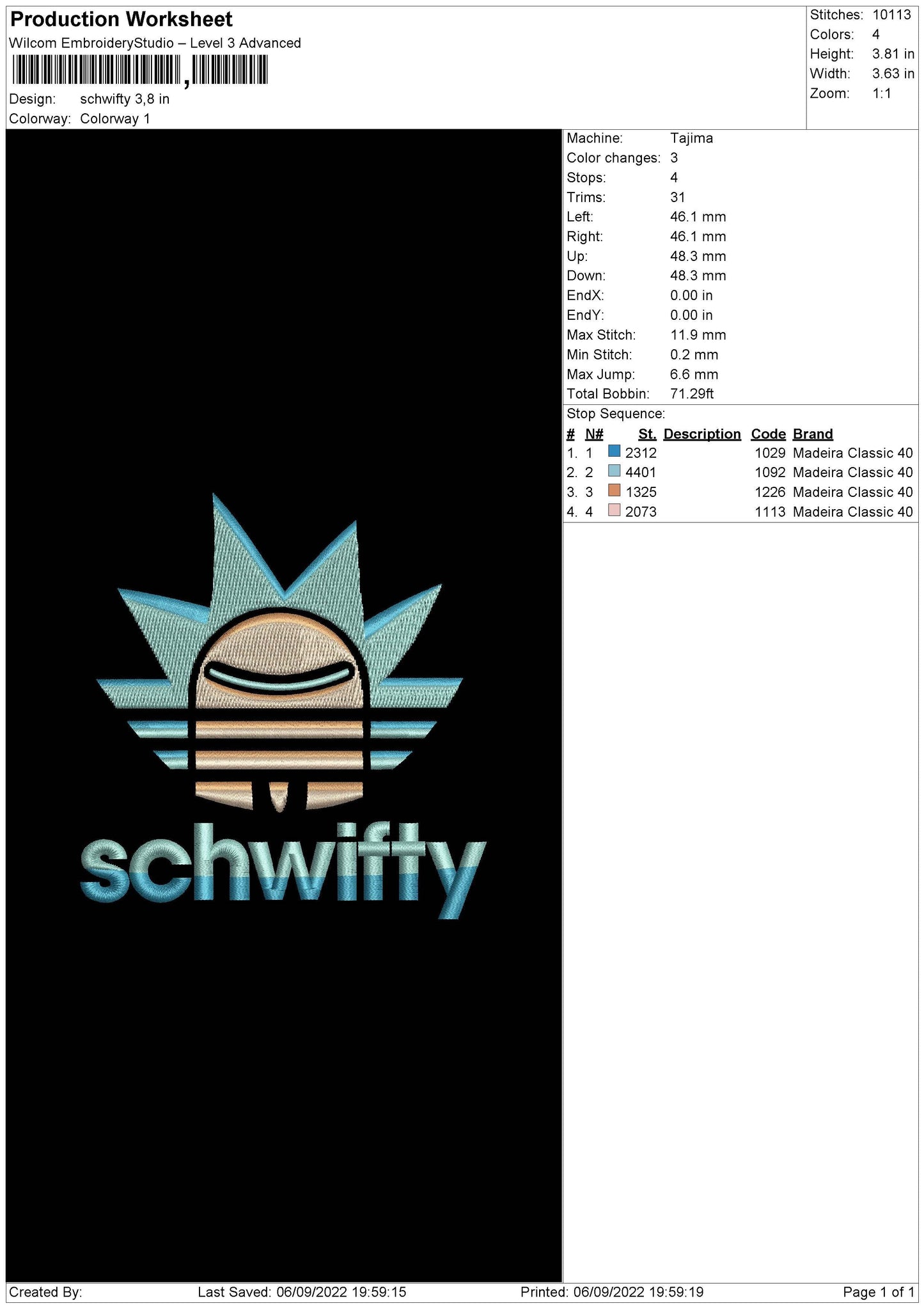 Schwifty Embroidery File 5 sizes
