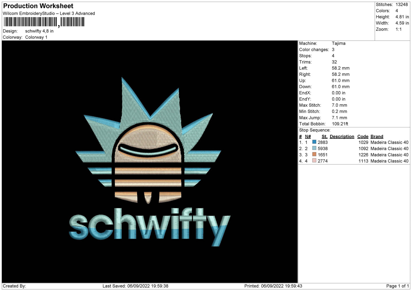 Schwifty Embroidery File 5 sizes