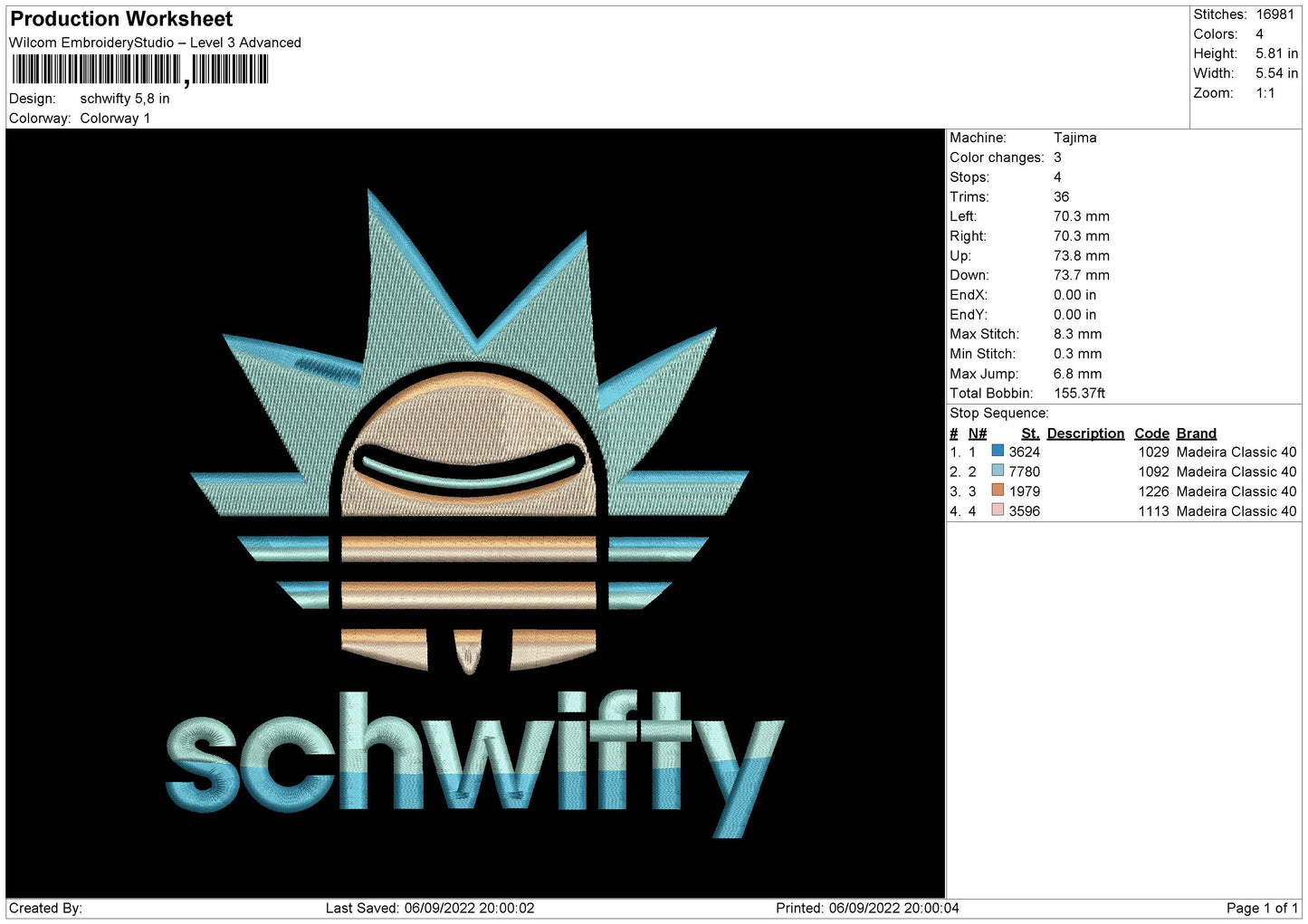 Schwifty Embroidery File 5 sizes