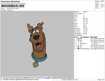 Scooby Doo Head Embroidery File 4 size