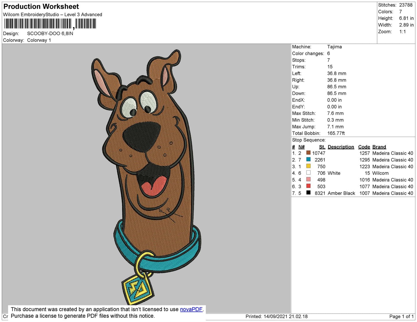 Scooby Doo Head Embroidery File 4 size