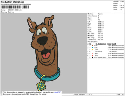 Scooby Doo Head Embroidery File 4 size