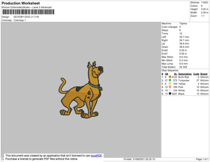Scooby Doo V1 Embroidery File 4 size