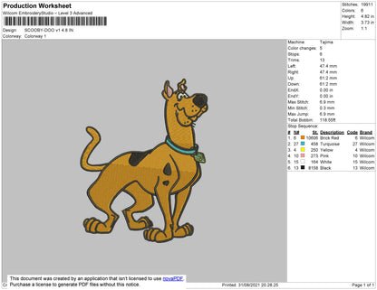Scooby Doo V1 Embroidery File 4 size