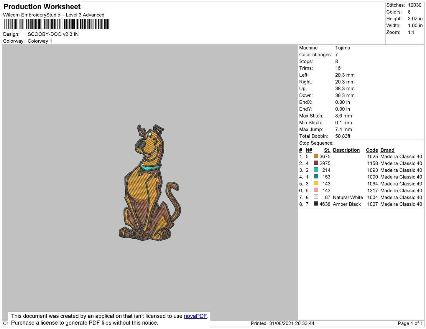 Scooby Doo V2 Embroidery File 4 size