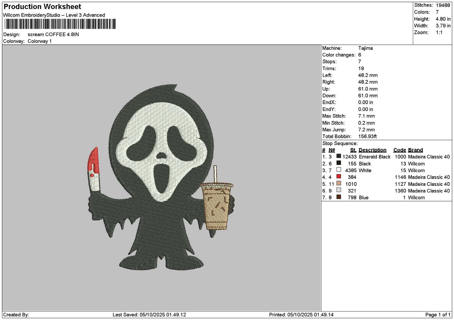 Ghost Coffee 001 Embroidery File 6 sizes
