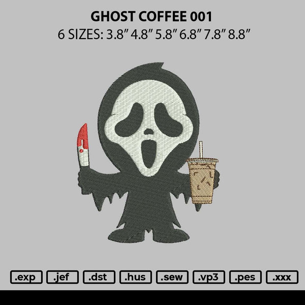 Ghost Coffee 001 Embroidery File 6 sizes