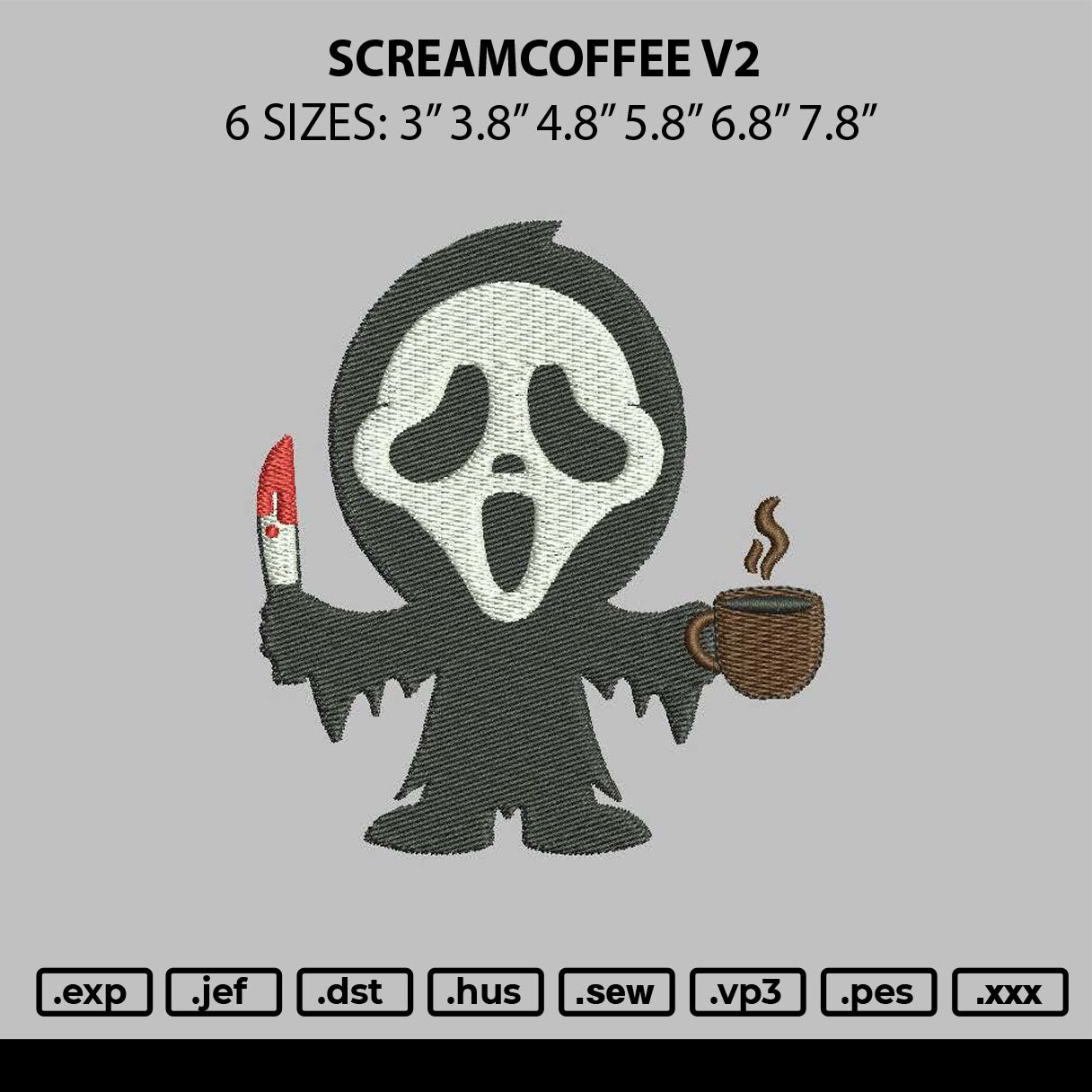 Screamcoffee V2 Embroidery File 6 sizes