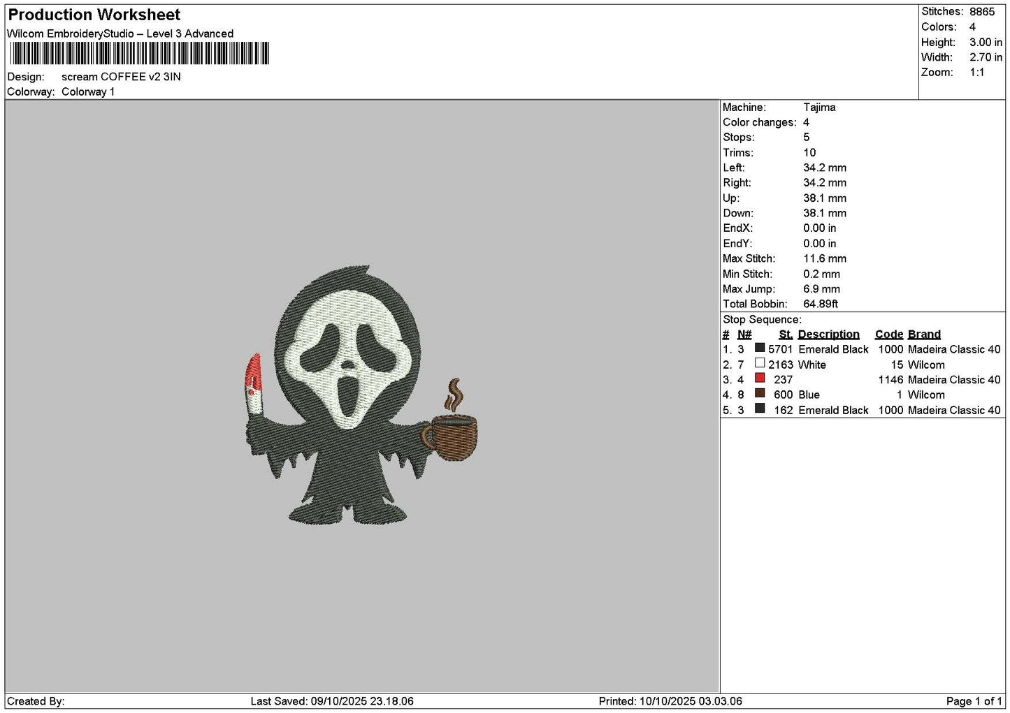 Screamcoffee V2 Embroidery File 6 sizes