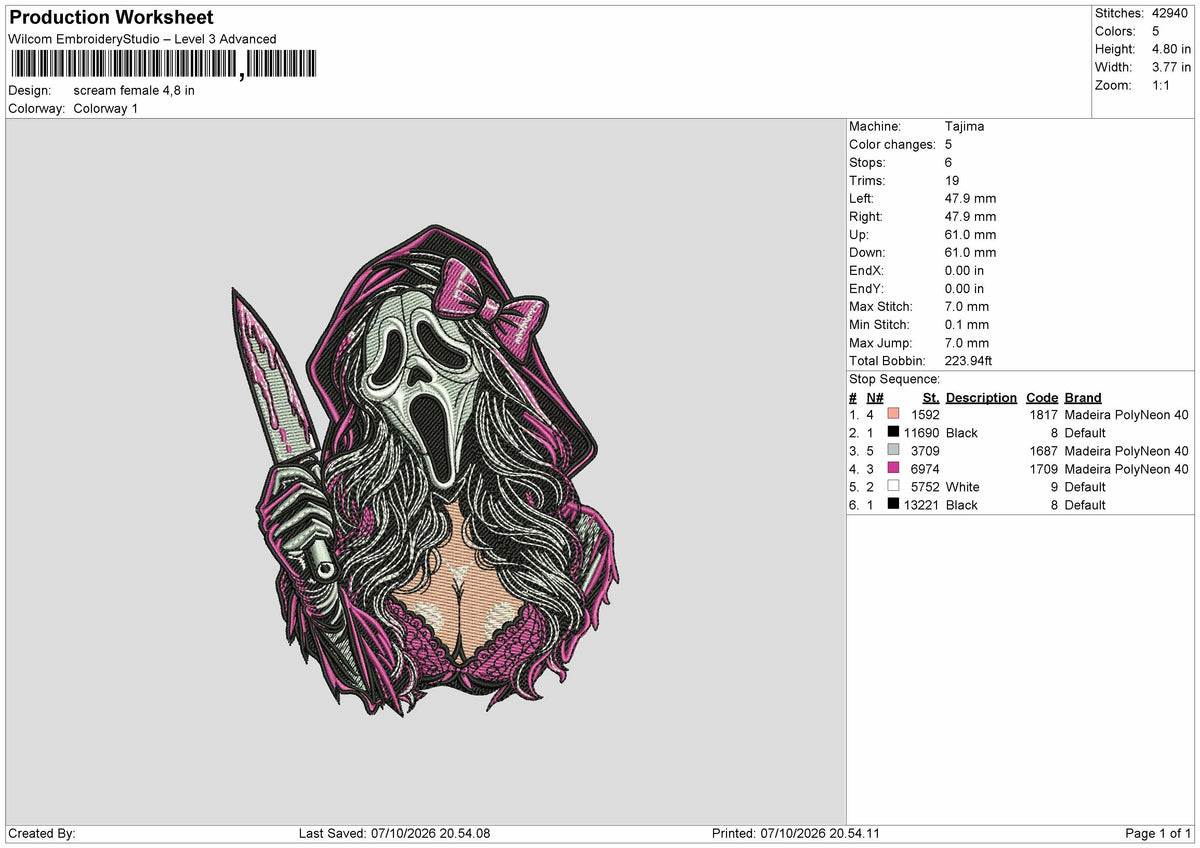 Scream 0710 Embroidery Machine Design File 6 sizes