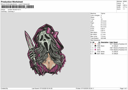 Scream 0710 Embroidery Machine Design File 6 sizes