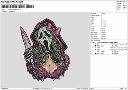 Scream 0710 Embroidery Machine Design File 6 sizes