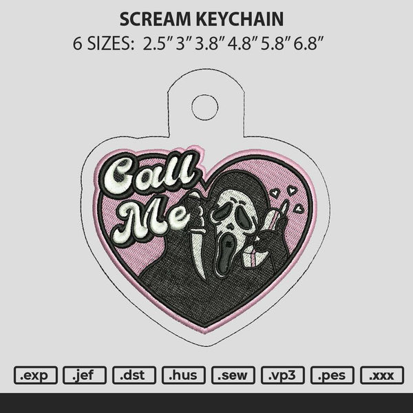 Scream Keychain Embroidery File 6 sizes