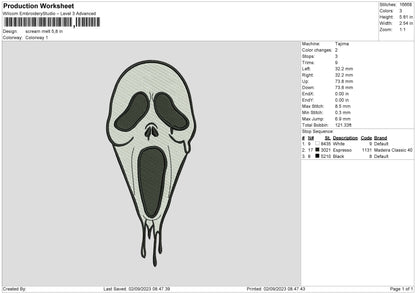 Scream Melt Embroidery File 6 sizes
