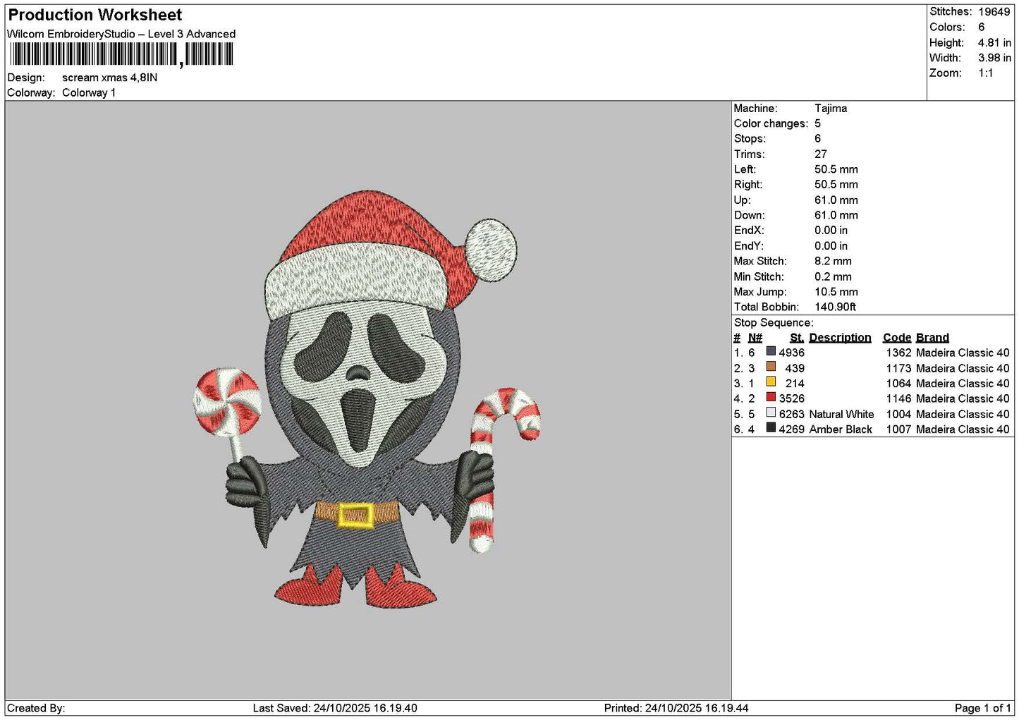 Scream Xmas 2410 Embroidery File 6 sizes