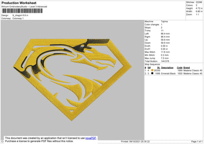 S Dragon Embroidery File 5 size