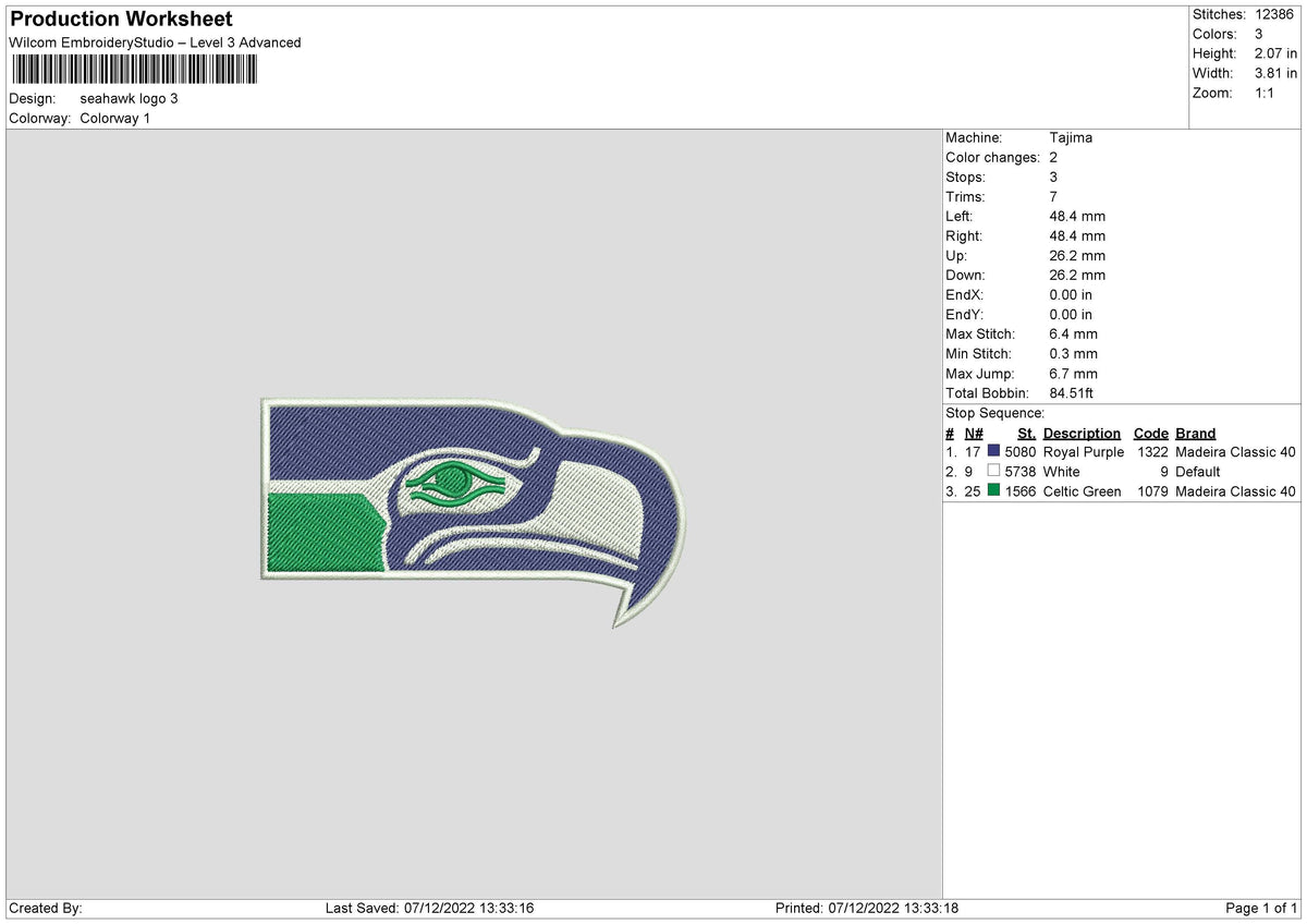 Seahawk L Embroidery File 6 sizes – Master Digitizer