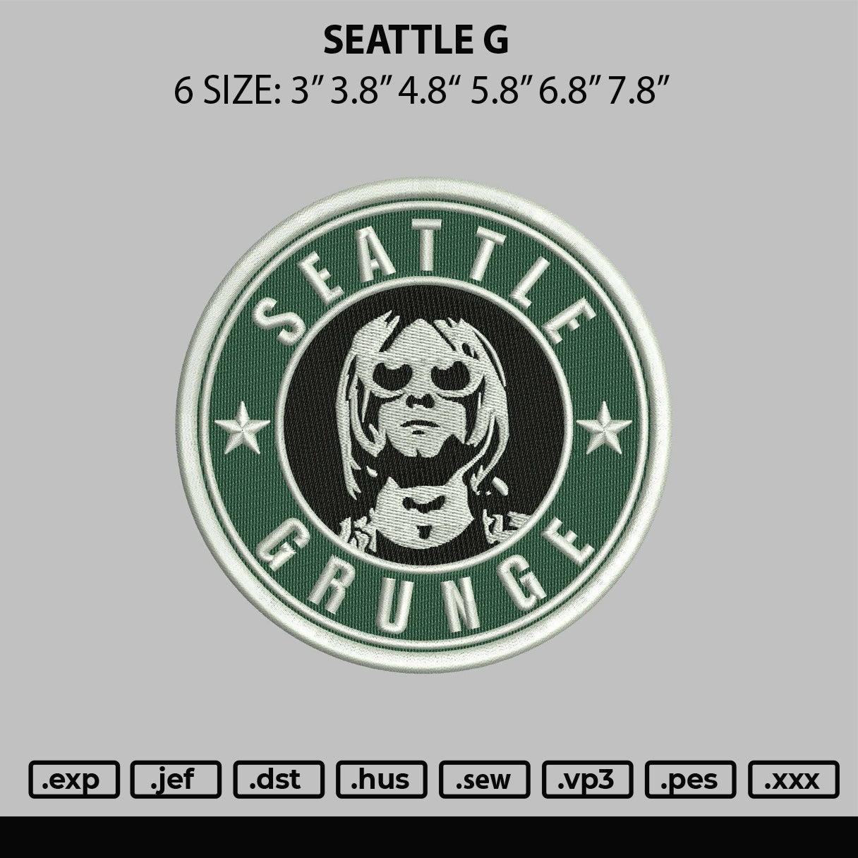 Seattle G Embroidery File 6 sizes