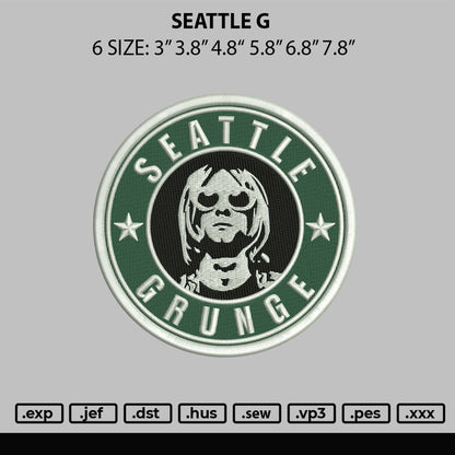 Seattle G Embroidery File 6 sizes