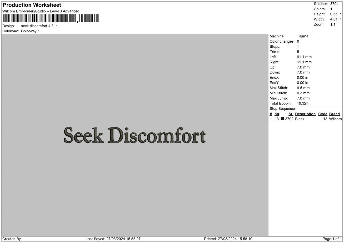 Seek Text Embroidery File 6 sizes