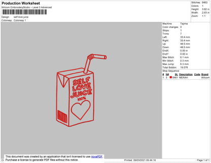 Self Juice Embroidery File 4 Size