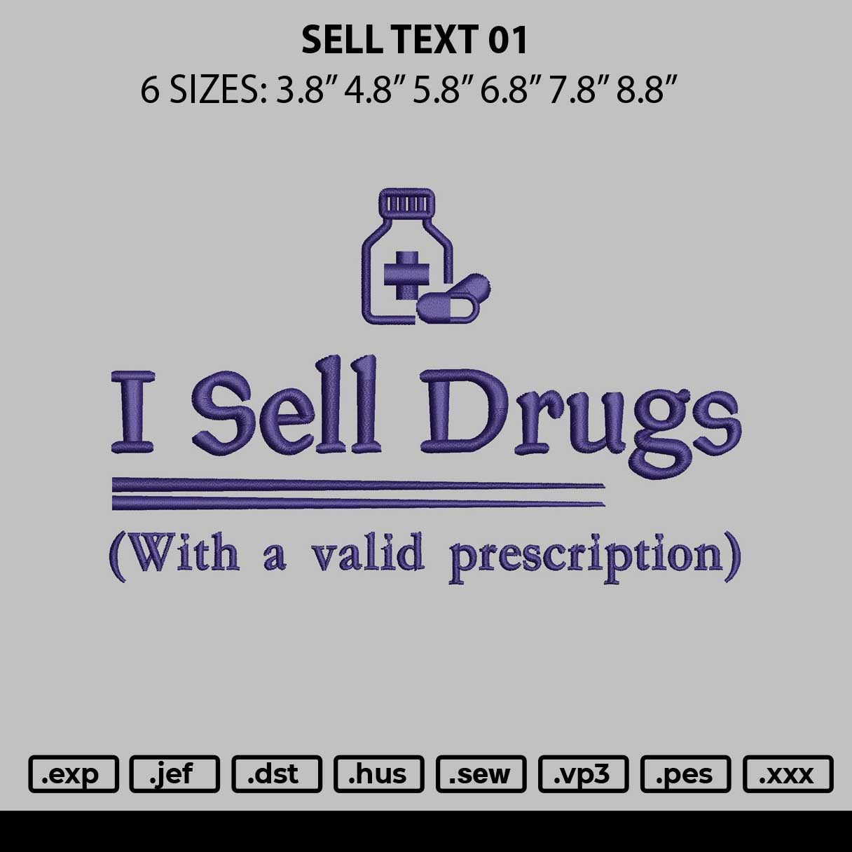 Sell Text 01 Embroidery File 6 sizes
